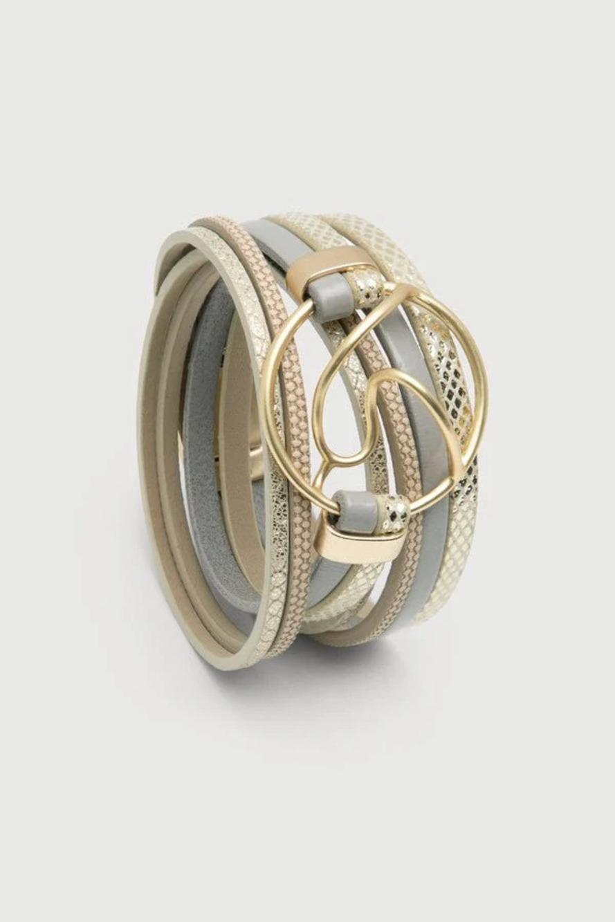 SA10 | Saachi Leather Abstract Disk Bracelet | Gold